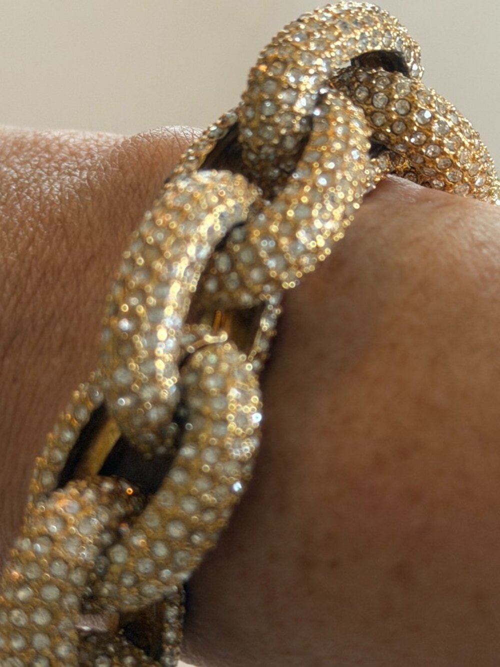 Signed J Crew Gold & Pave Rhinestone 8" Chunky Chain Link Bracelet